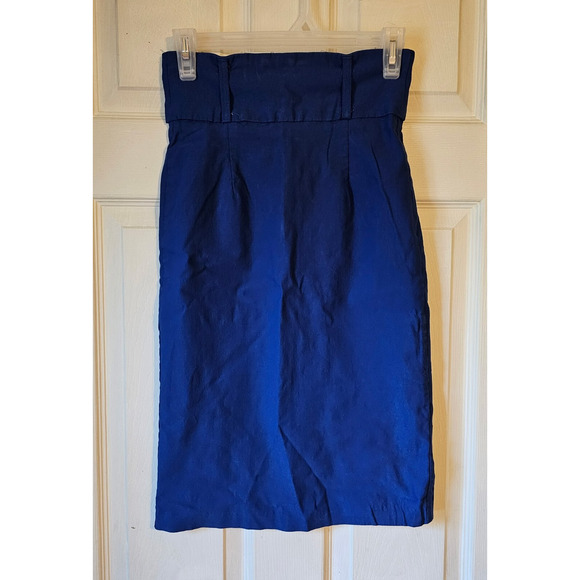 80s Vintage Better B. High Waisted Colbalt Blue Skirt Slit - Picture 1 of 10